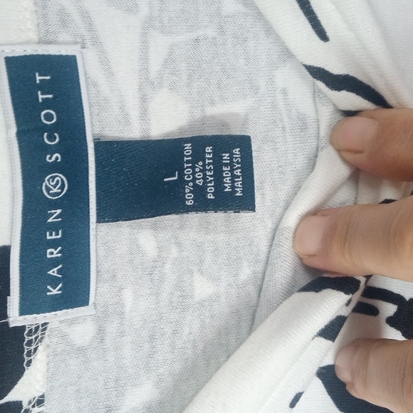 Karen Scott Black/White Floral 3/4 Sleeve Top Size Large - Picture 2 of 5